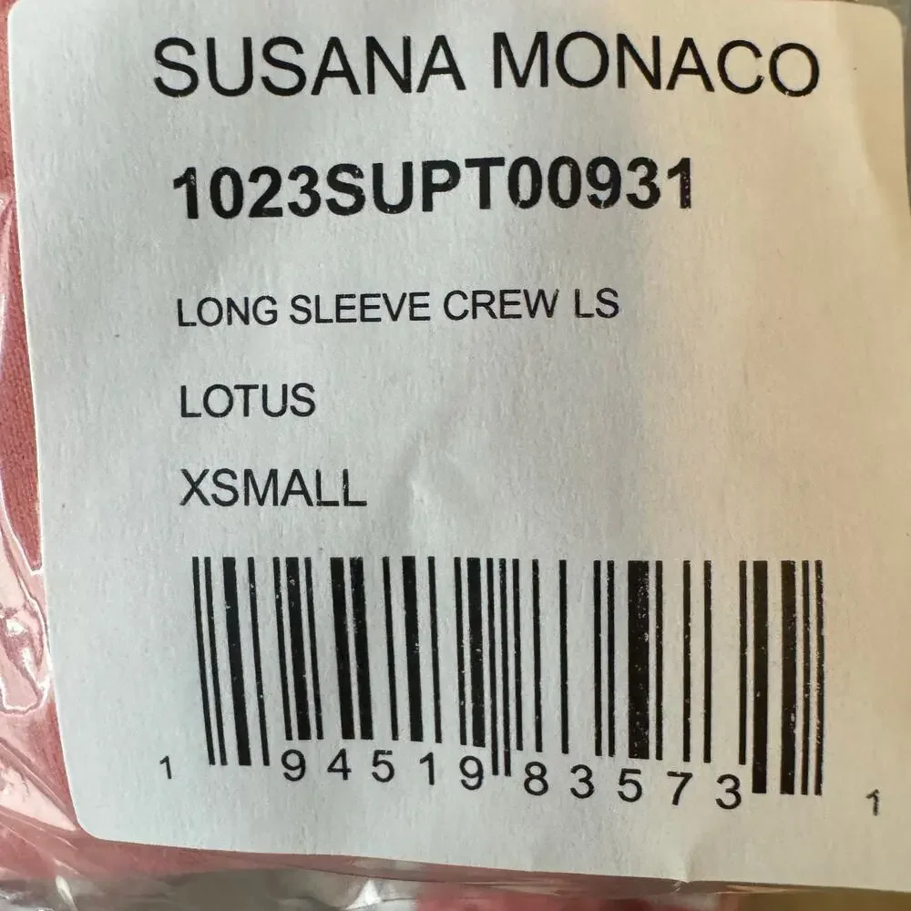 Susana Monaco Long Sleeves Stretch Crop Top Lotus NWT Size XS
